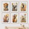 Watercolor Animals, Lion, Elephant, Giraffe, Tiger, Hippo, Posters, Prints, Wall Painting On Canvas for Children's Room,