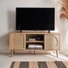 Meuble TV décor bois et cannage arrondi 2 portes 120cm EVA