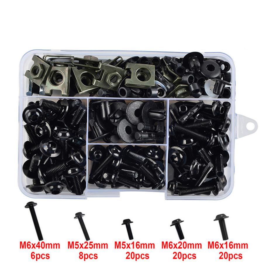 195Pcs Black Aluminum Motorcycle Fairing Bolts Kit Windscreen Screws Fastener