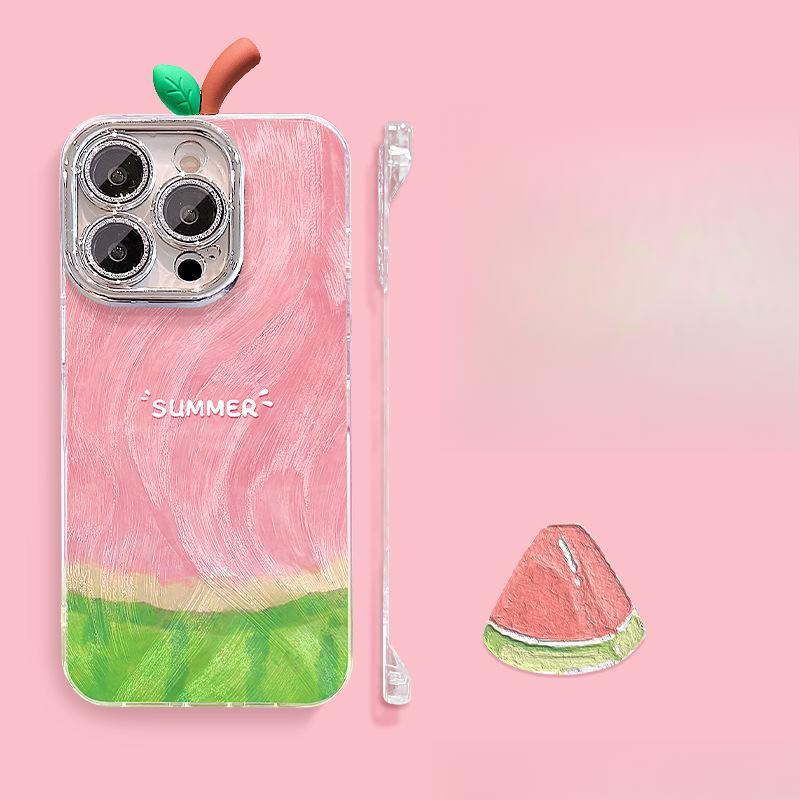 Летняя подставка для арбуза Подходит для чехла для мобильного телефона Apple 16promax 13 Перо Пряжа Без рамки 15 Ниша 14 Ощущение голого металла