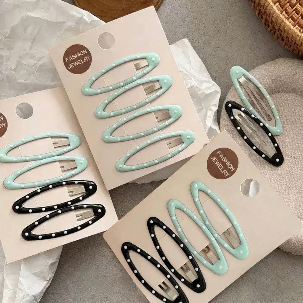 4pcs 4PCS Polka Dot Hair Clips Oval Shape Korean Style Hair Clips Snap Hair Pins Casual Wear