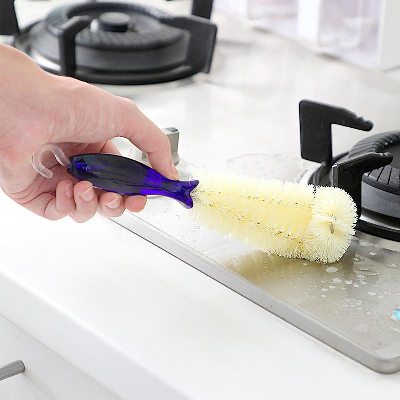 Curved Plastic Bottle Brush With Long Adjustable Handle For Kitchen And Home