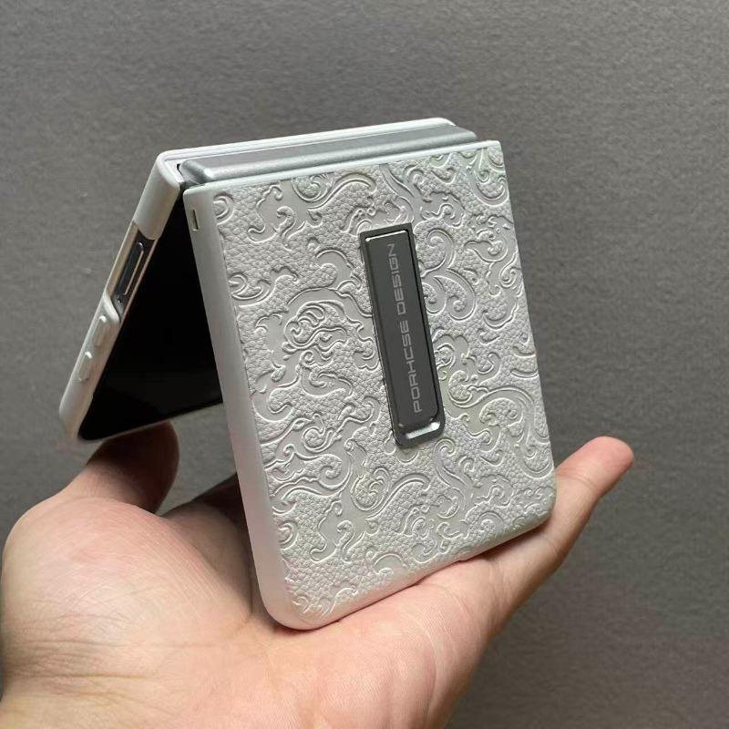 Чехол для Samsung Galaxy Z Flip 7 Модный Цветочный Принт Текстура ПУ Кожа С Подставкой Чехол для Телефона Нескользящий Пылезащитный Бампер