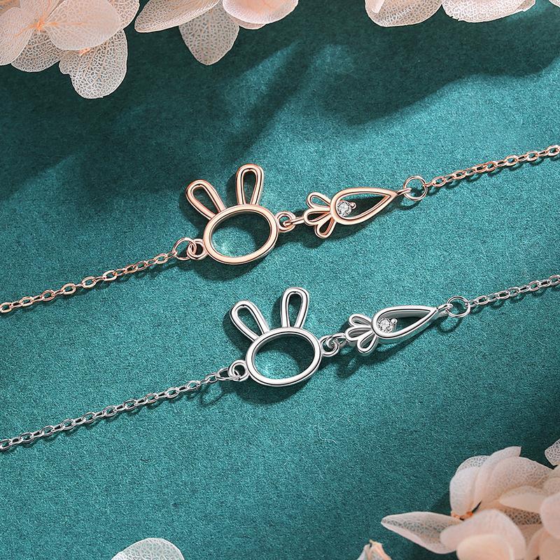 Серебряный браслет S925 для мужчин и женщин, пара кроликов-морковей, лучшие друзья, японский и корейский милый браслет с сердечками для девочек, маленький браслет из свежего леса