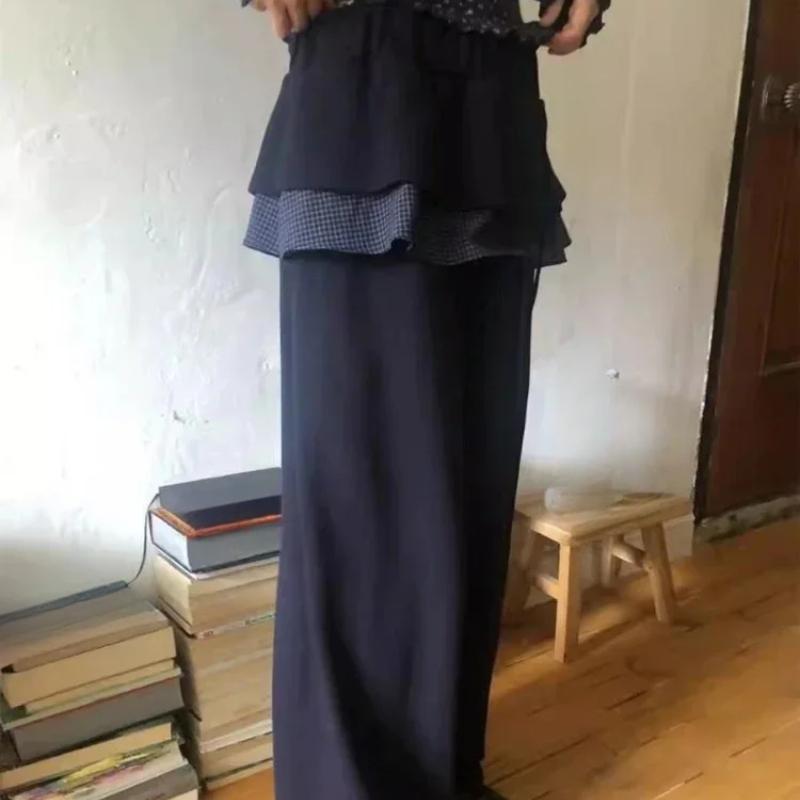 Европейские и американские женские осенне-зимние милые маленькие сетчатые пэчворк-юбки с листьями лотоса повседневные брюки с эластичной талией