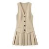 2025 Spring Women's Slim Fit Versatile V-Neck Pleated Vest Dress