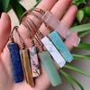 Natural Stone Pendant Raw Mineral Irregular Rectangle Quartz Pendulum Amazonite Tiger Eye Lapsi Pink Crystal Necklaces