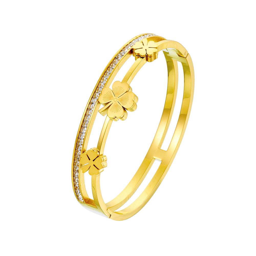 Four-leaf Clover Bracelet Double Ring with Diamond Buckle Lucky Grass Bracelet INS Wind Lucky Element