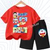 Doraemon Classic Cartoon Pattern Kids 2Pcs Set Short Sleeve T Shirt Sports Shorts Summer Breathable Home Wear Birthday Gift
