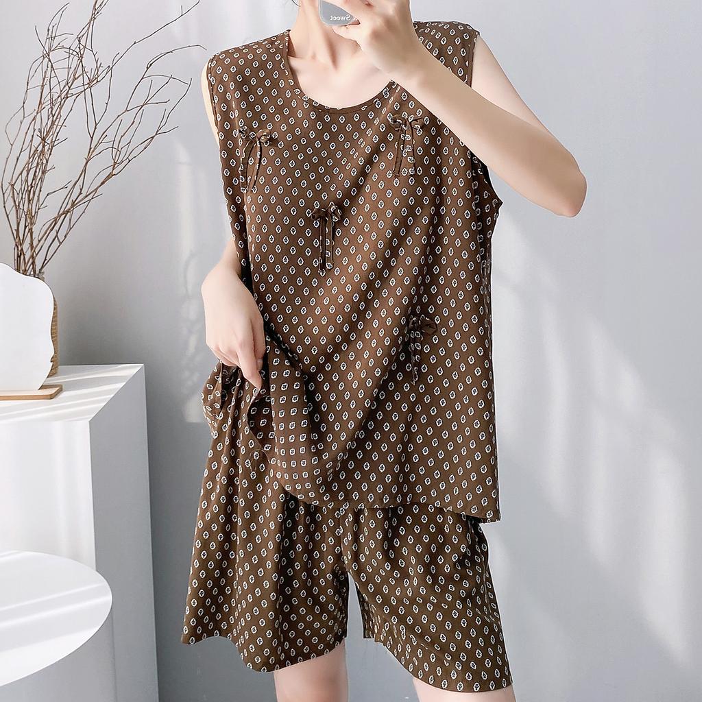 Sleeveless vest shorts with chest pads, cotton and silk pajamas, women can wear loungewear in summer, anti-bumping high-end suit