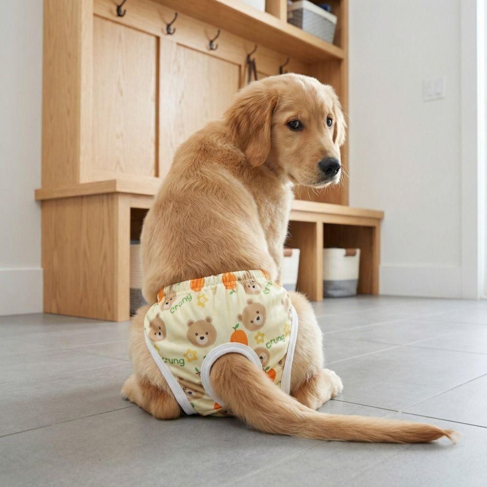 Cartoon Print Washable Dog Diapers Breathable Dog Sanitary Pants Dogs in Heat