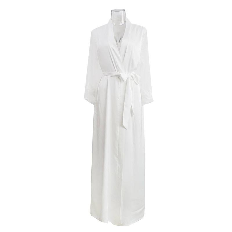 Осенне-зимняя сексуальная свадебная ночная рубашка, удлиненный халат, пижама, женская атласная пижама с длинными рукавами, домашний сервис