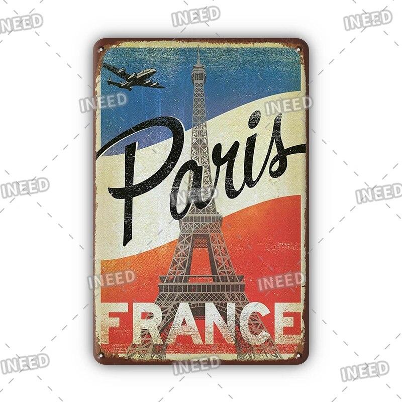 Mfoever Vintage City Landscape Tin Sign London Mexico Paris Florida Posters Travel Scenery Wall Stickers Iron Painting Bar Decoration