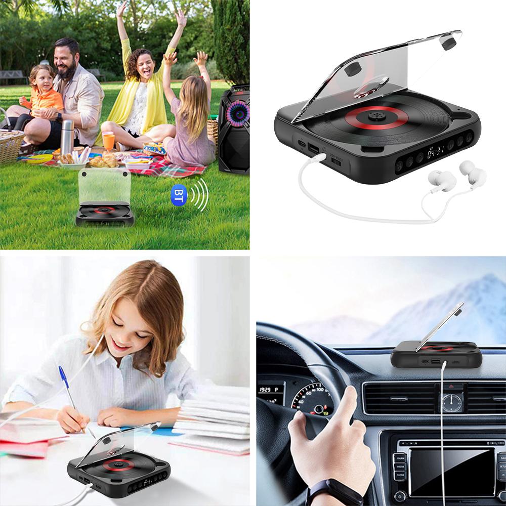 CD Player Portable BT Music Player CD Runner with Dustproof Cover 6 Modes A-B Repeat Timer Remote