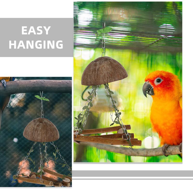 Bird Parrot Swing Natural Wooden Chewing Hanging Perch Standing Cage Accessory Parakeet Swing Hammock Parrot Hammock