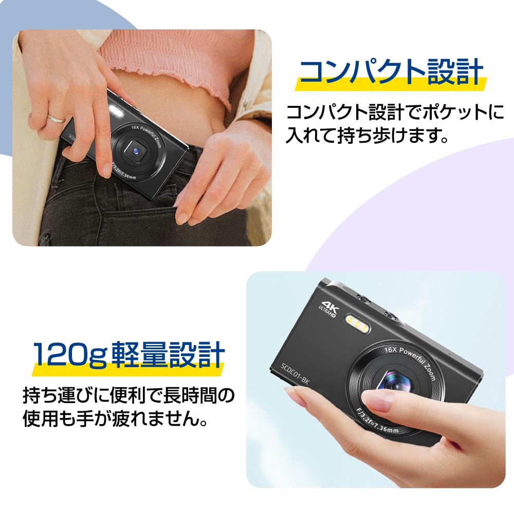 SACCONNECT Compact Digital Camera Approximately 13MP CMOS Smile IPS 16x Digital MicroSD Card Video Retro White Metering Continuous Slow Time Made in