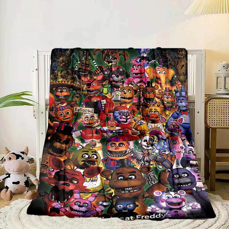 Fnaf Character Collage Blanket Flannel Blanket for bed, sofa, Camping, Hiking, Picnic Essentials, gift for family Fan gifts