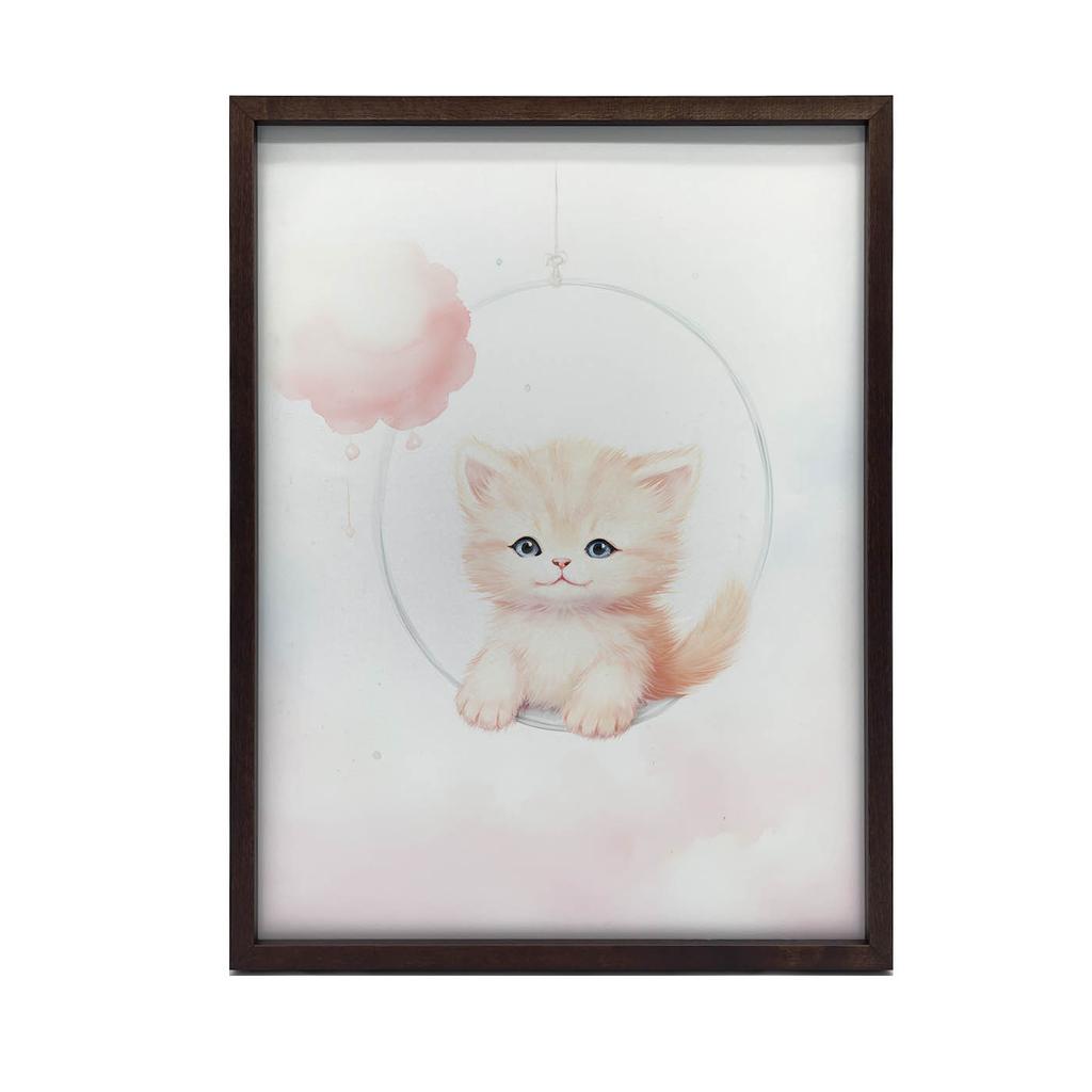 Радостный Котенок На Качелях Радостный Котенок На Качелях, 50x70 См, Золотая Алюминиевая Рама, Матовая Бумага 230 г/м²