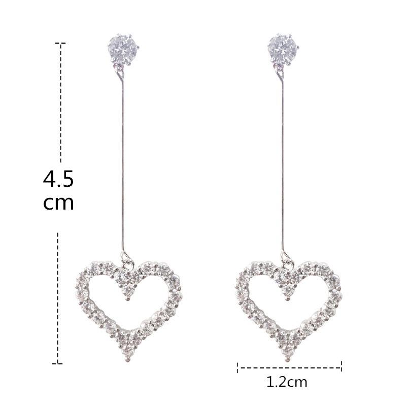 Exquisite Korean Simplicity Jewelry Gift Women's Fashion Temperament Crystal Long Tassel Heart Earrings