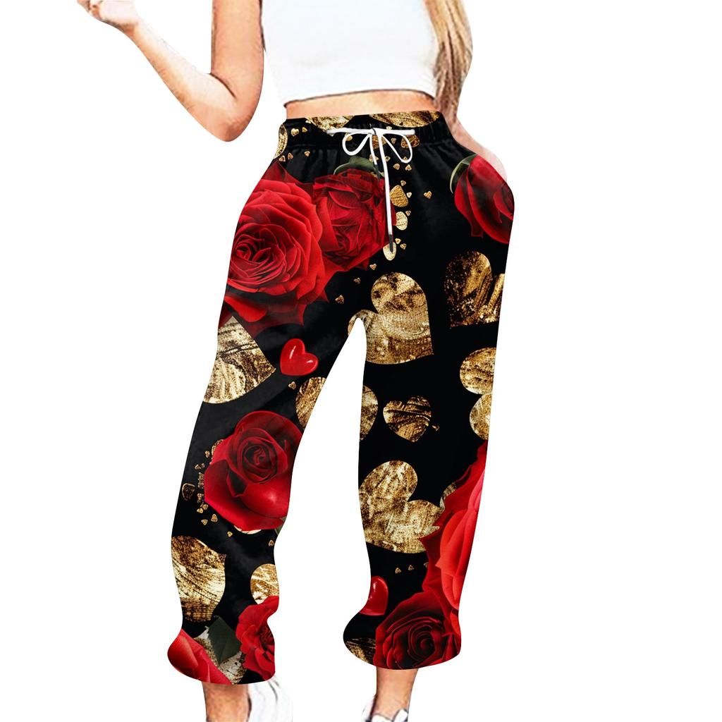 Женские повседневные брюки с принтом ко Дню святого Валентина и эластичной талией на завязках