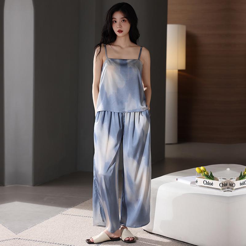 Pajamas women's summer ice silk suspender vest trousers thin summer imitation silk high-end sense can be worn outside loungewear