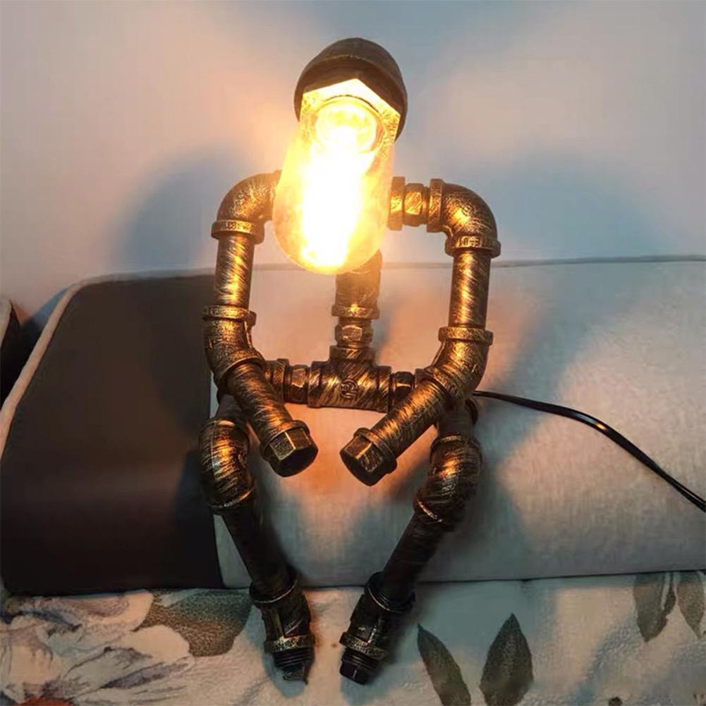 Steampunk Table Lamp, Retro Industrial Water Pipe Robot Desk Lamp With Button Switch, Light Bulb, Vintage Industrial For Nightstand Desktop Bar