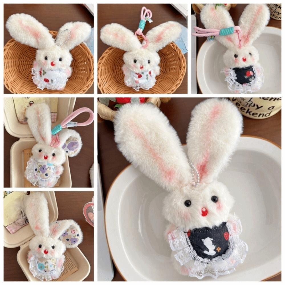 Soft Plush Rabbit Keychain Cute Long-eared Rabbit Pendant Girly Stuffed Keyring Women
