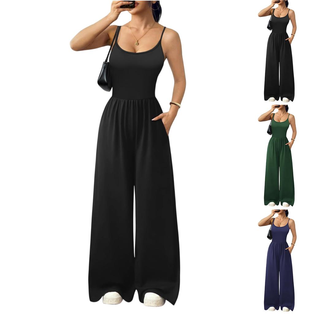Комбинезоны для женщин без рукавов на тонких бретельках Женский комбинезон с широкими штанинами Летний ромпер с карманами 2026
