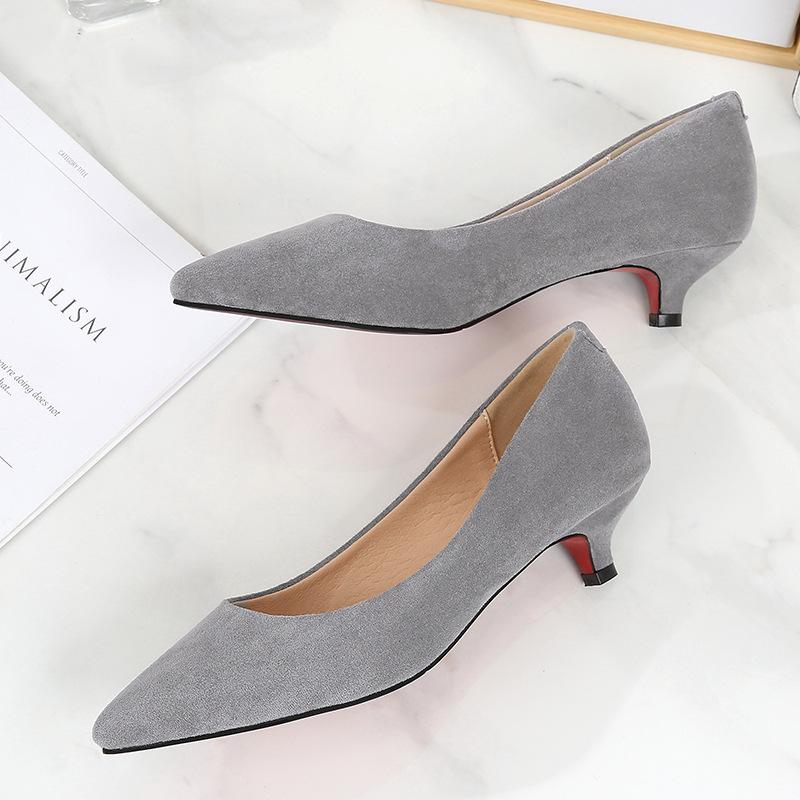 Spring High Heels New Cashmere Women's Shoes Work Shoes Women's Black Pointed Low Heels Women's Stiletto