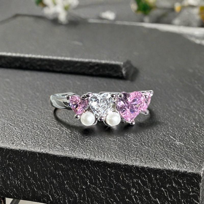 Sweet Pink Diamond Ice Flower Full Of Diamonds Zircon Temperament Flower Opening Ring Niche Design Sense Light Luxury High Sense Ring