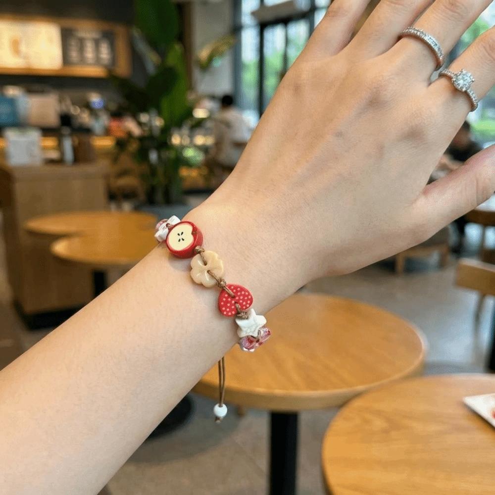 Sweet Adjustable Woven Bangle Lovely Cartoon Beads Hand Chain New Resin Star Bracelet Daily