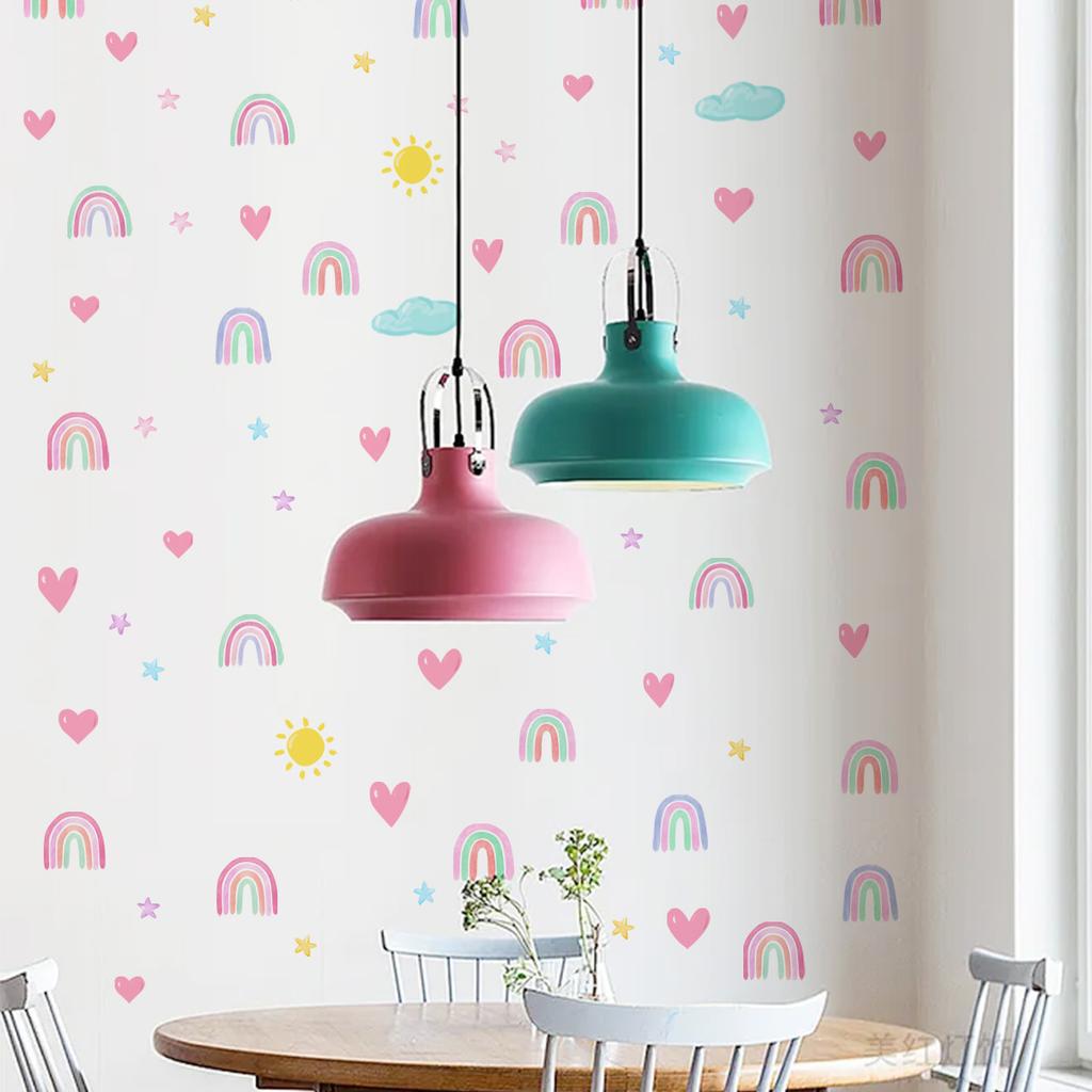 4Pcs/Set Rainbow Stars Hearts Wall Stickers for Bedroom Living Room Self Adhesive Removable PVC Decals