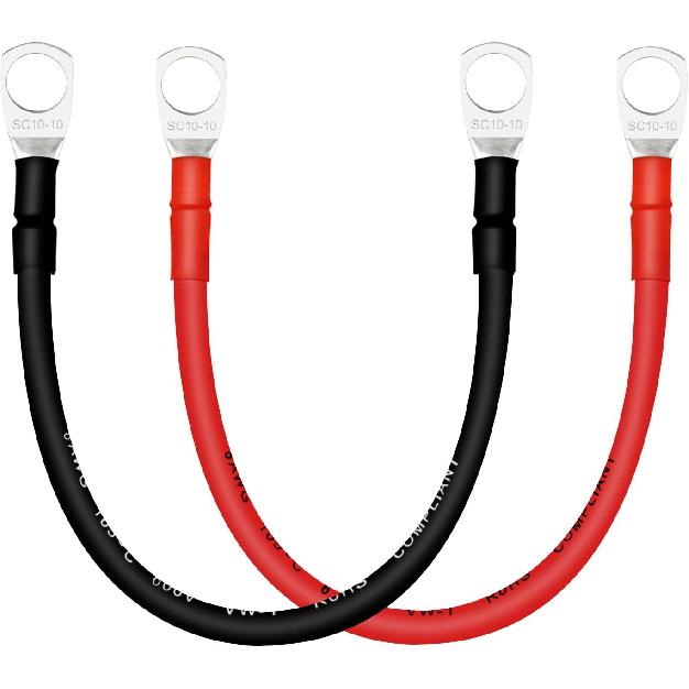 4 AWG Battery Cables with 3/8 inch Copper Terminals(2PCS 1FT)