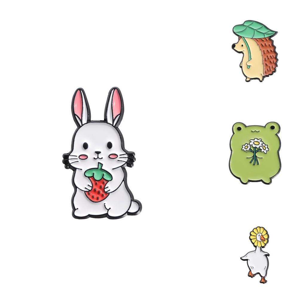 Creative Animal-shaped Frog Duck Rabbit Hedgehog Plant Series Metal Brooch For Fashionable Decoration