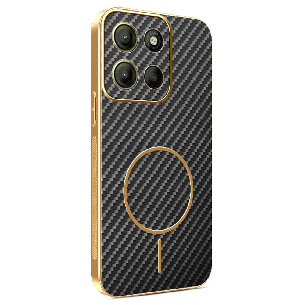 For Motorola Moto G15 4G/G15 Power 4G Phone Case Carbon Fiber Textured Electroplated TPU Back Cover