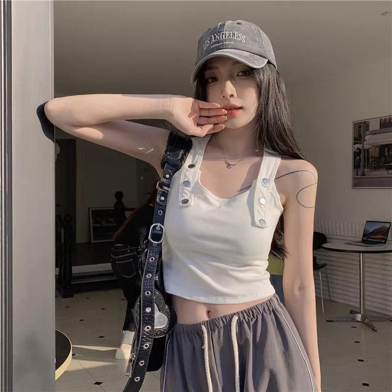 Women Black White Tank Tops Sleeveless T-shirts For Female Crop Tops Casual Vest For Girls Y2K Soild Tops