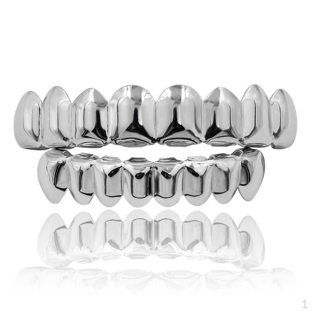 Gills Fit Grill & Bottom Grill, Removable, Glossy for Women Men Cosplay Tools - Silver