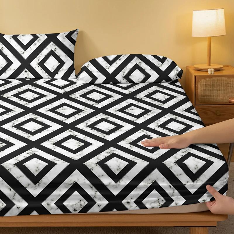 1 Piece Of Black And White Back Patterned Frosted Bedsheet, Bedroom Printed Bedspread, Bedding (Excluding Pillowcases)