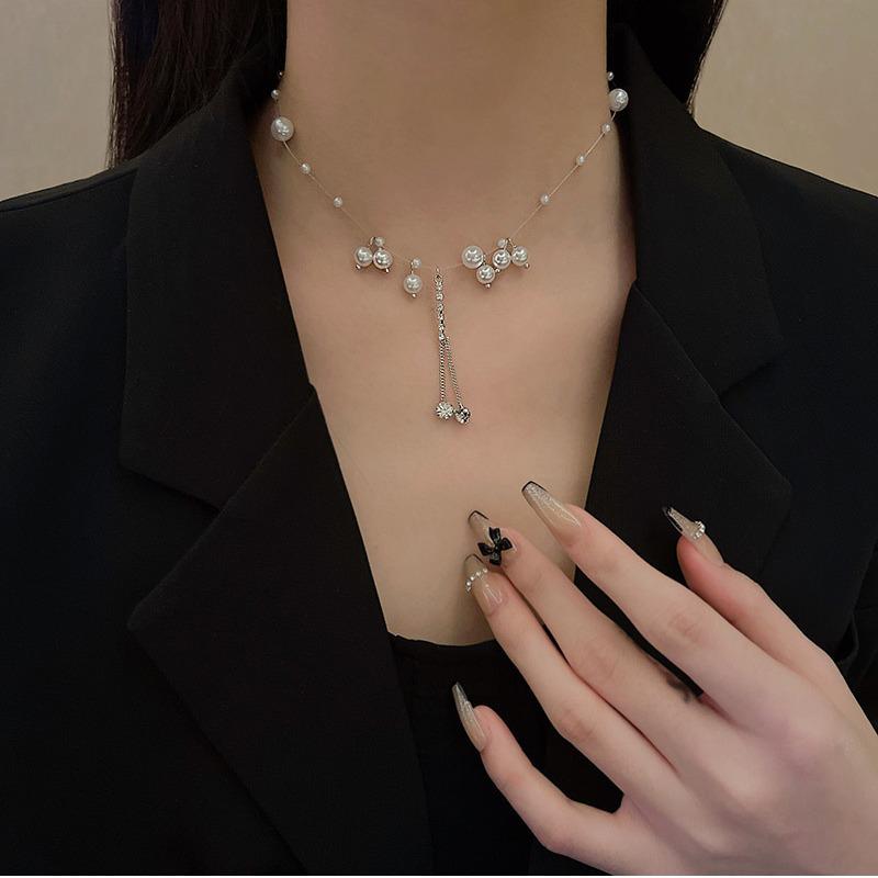 Корейское Роскошное Жемчужное и Циркониевое Ожерелье-Ключица - Женский Универсальный Модный Стиль