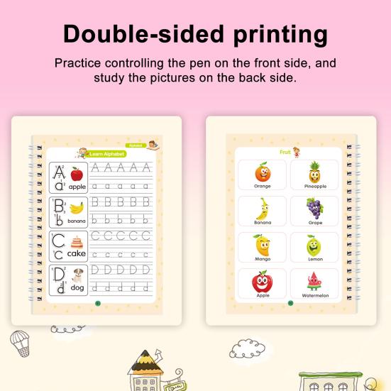 4Pcs Grooved Handwriting Practice Workbooks Reusable Kids Alphabet Number Learning Tracing Book Writing Practice Book with Pen Refills Pencil Gripper