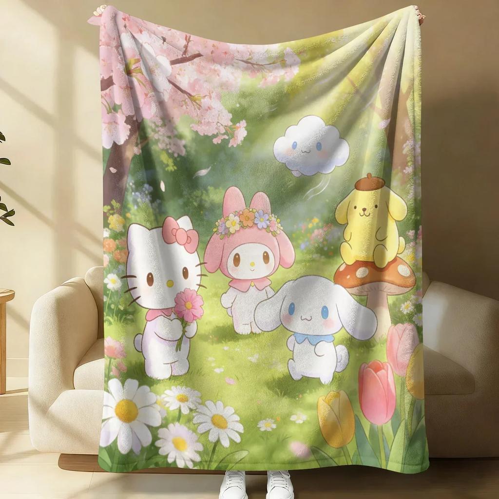 Sanrio Cute Warrior Flannel Blanket Soft Warm Fluffy Throw Home Decor Luxury Bedding Sofa Bed Cover Lightweight Summer Blanket