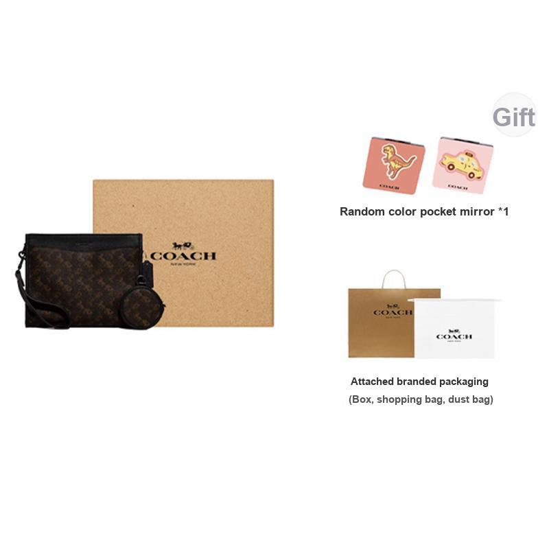 Coach Hitch Series 25 Horse And Carriage Pattern Printed Zipper Closure External Magnetic Buckle Bag Men Crossbody Bag Dark-Brown CC087-A7U