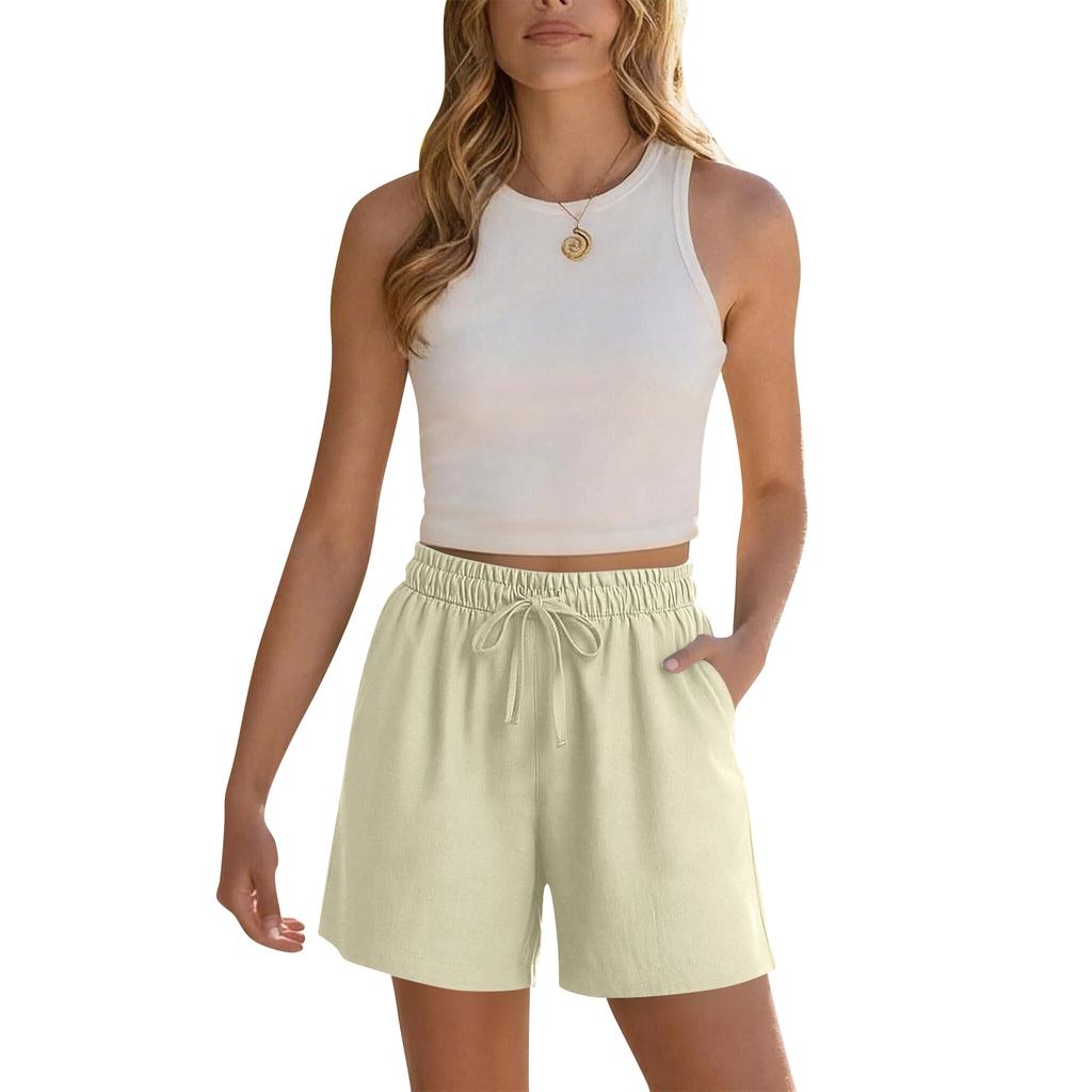 Women's Soft Cotton Linen Shorts Pockets Soft  Button Closure No Zipper Slim Fit Shorts