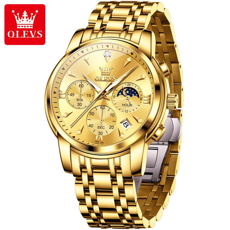 Роскошные кварцевые часы-хронограф для мужчин, модные многофункциональные, с фазой Луны, водонепроницаемые, с люминесцентной подсветкой, с датой, деловые мужские часы