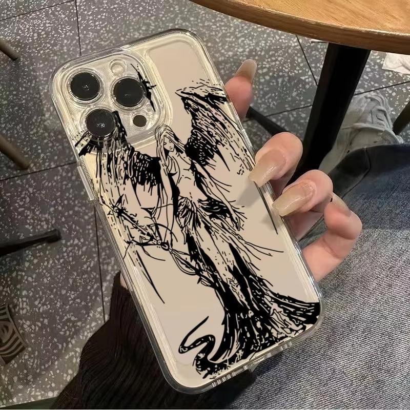 Стиль INS Космическая Ангел Девочка Прозрачный Чехол Для Телефона Для iPhone 16E 16 15 14 13 Pro Max 11 12 Mini XS XR X 7 8 Plus SE 2 Обложка