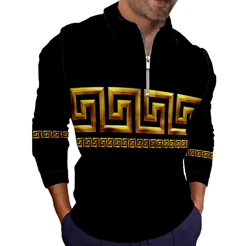 Брендовая мужская рубашка поло с длинным рукавом, весна-осень 2022, повседневная модная рубашка поло с золотым узором и принтом для мужчин