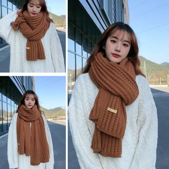 Winter Scarf Knitted Thickened Solid Color Elastic Windproof Stay Warm Anti-shrink Lady School Outdoor Scarf Clothes Accessories