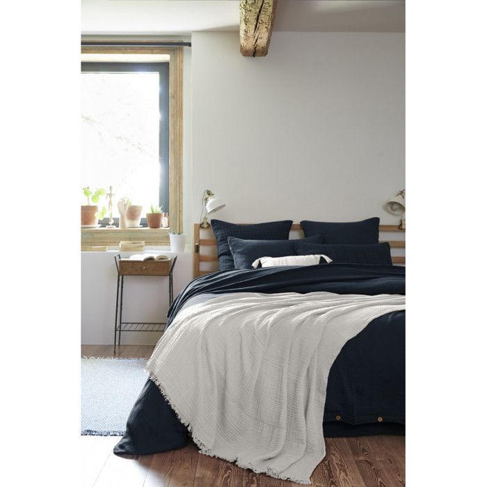 Fringed Blanket "Gaïa" All Sizes "Cotton Gauze" - Gaïa Nuage - 130 X 160 Cm