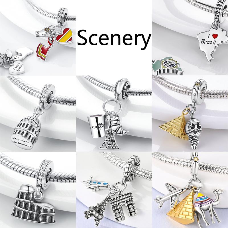 Original Charms Copper Travel Series Plane Camera Handbag Pendants Beads Fit Woman Bracelet Necklace Jewelry Charms Diy Gift