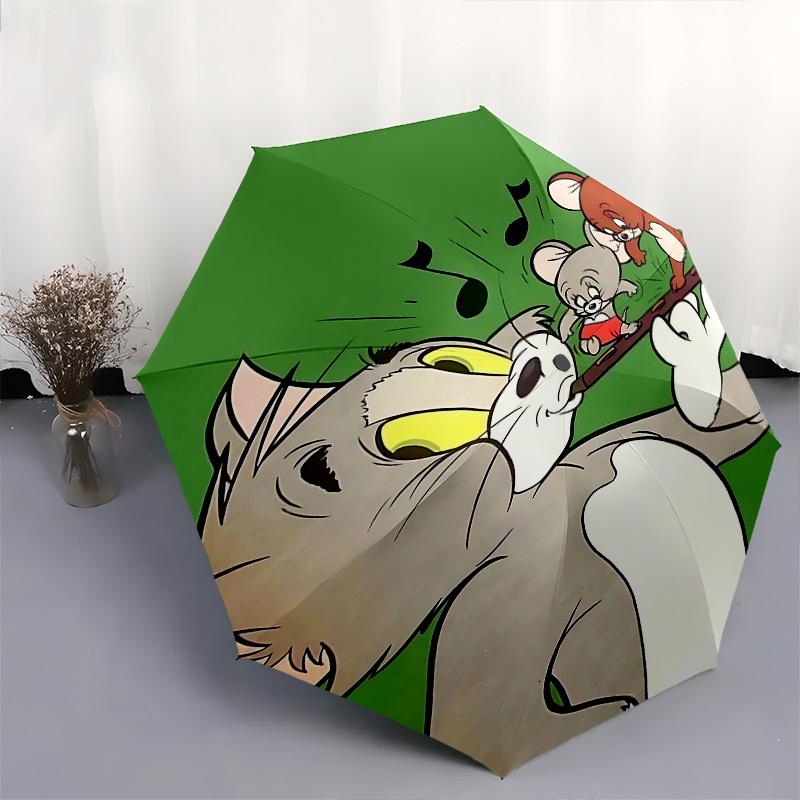 1pc Tom and Jerry Automatic Folding Umbrella - Compact 8-Rib Design, Durable Plastic & Iron1105L